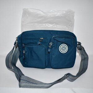Mindesa  Multi-Compartment Casual Nylon Shoulder Bag in Blue NEW
